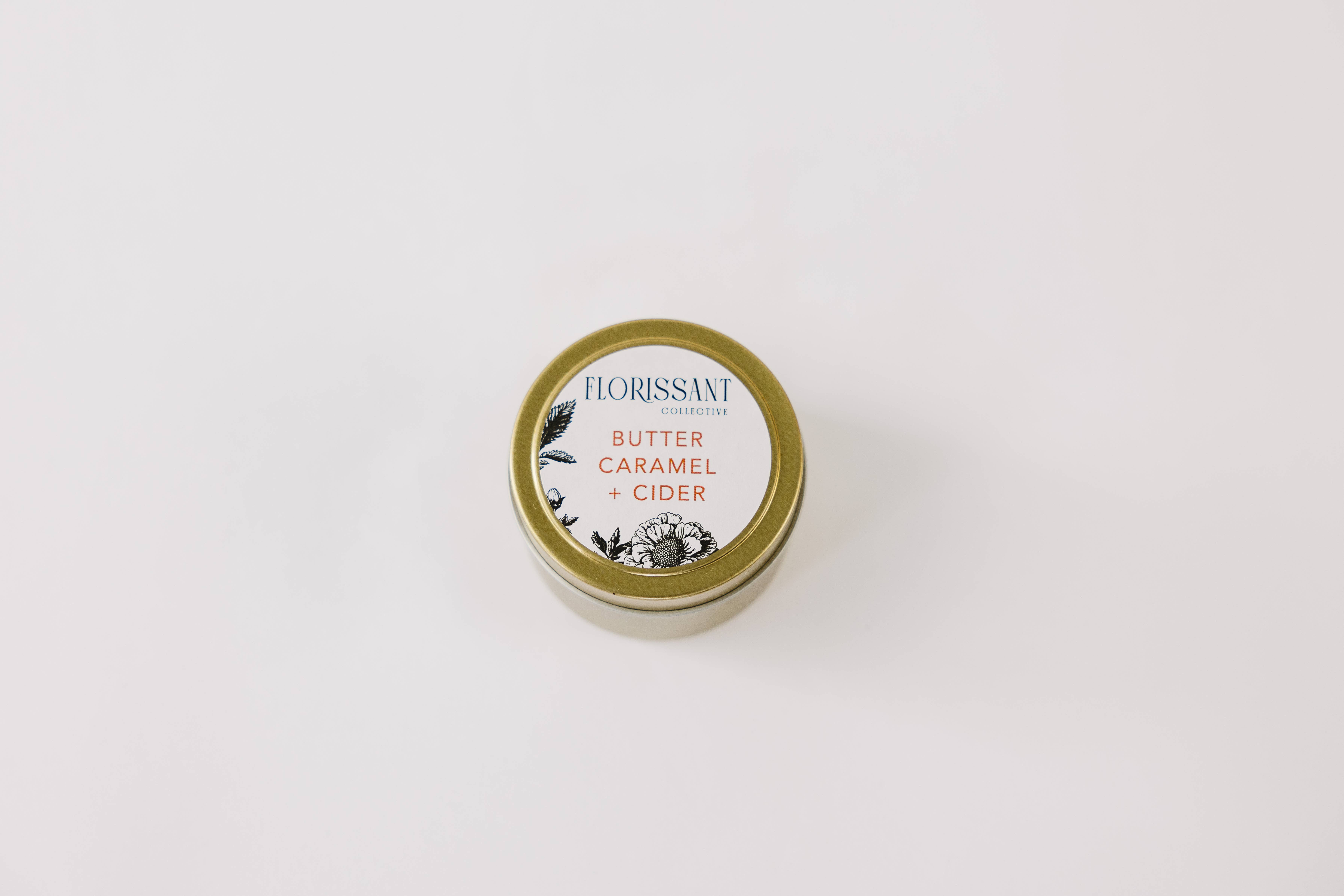 Florissant Collective - Wholesale Jar/Filled Candle - Butter Caramel + Cider Candle Tin4