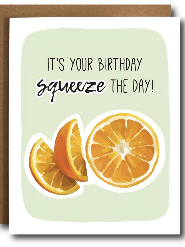 Squeeze the Day Orange Birthday Card for wholesale by The Card Bureau