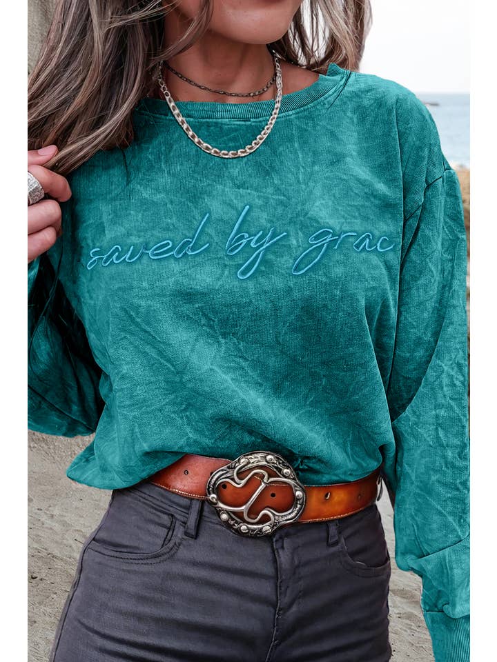 Aapparella - Wholesale Sweatshirt - Women's - Saved by grace Embroidery Mineral Wash Sweatshirt | S-XL9
