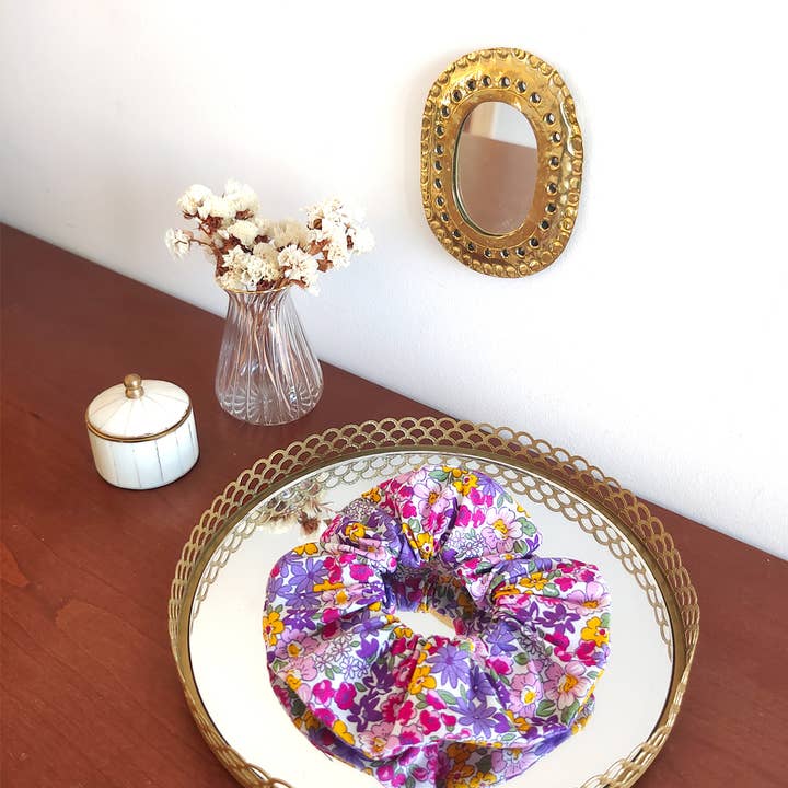 Laure Derrey - Wholesale Scrunchie - Women's - CHOUCHOU PAOLA/cotton printed purple and yellow flowers
