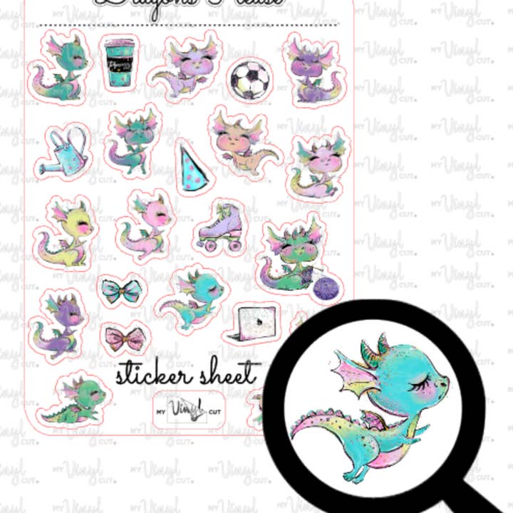 Sticker Sheet 37 Set of little planner stickers Cute Little Dragons for wholesale by My Vinyl Cut