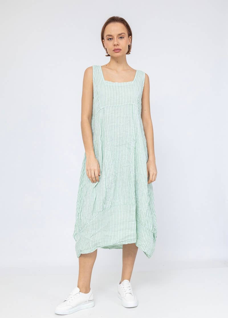 LINEN & COTTON HOUSE - Wholesale Dress - Women's - ROBE EN LIN 322 8119 RAYÉE PRINTEMPS ÉTÉ VÊTEMENTS21