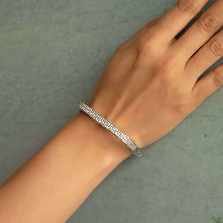 Eternal Sparkle Silver Bangle | Elegant Rhinestone Bracelet for Women for wholesale by Vinnis Jewelry