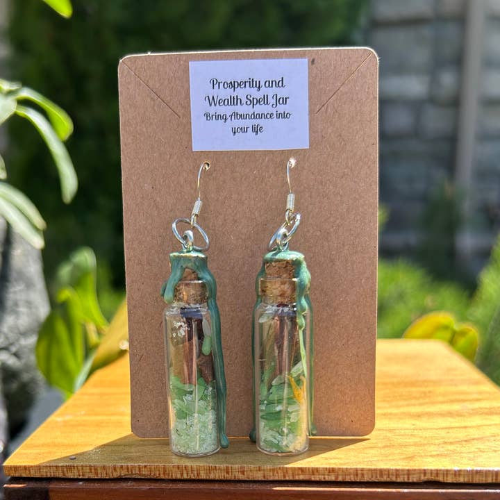 Prosperity Spell Jar Earrings for wholesale by You Are Uniquely Magic