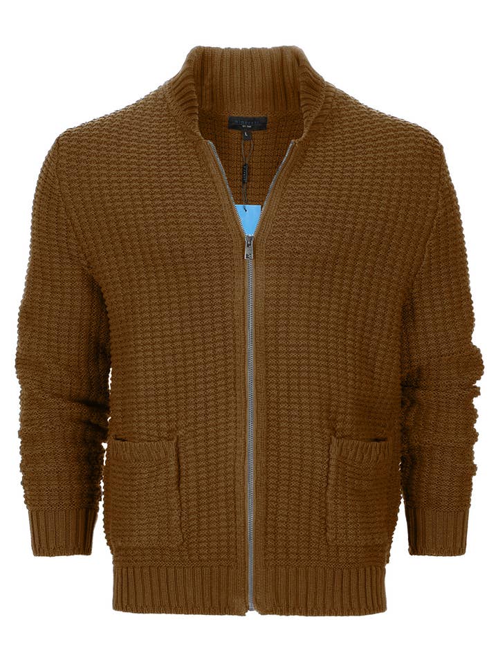 b-one inc - Wholesale Cardigan - Men's - Men's Milano Rib Knitted Sweater Full Zipp Cardigan GB-AF12071
