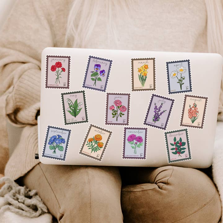 Wild Peonies Studio - Wholesale Sticker - Birth Month Stamps Clear Vinyl Stickers