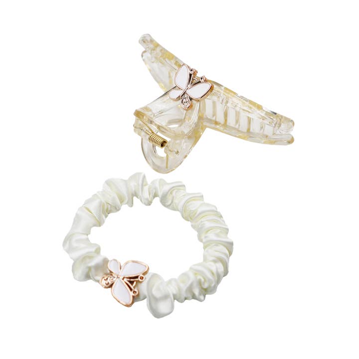 Cap Zone - Wholesale Hair Accessories Set - Women's - Butterfly Charm Scrunchie and Hair Claw Set1