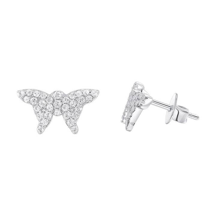 Boucles d'oreilles clous papillon pavé en moissanite en argent sterling pour la vente par Atlanta Jewelers Supply