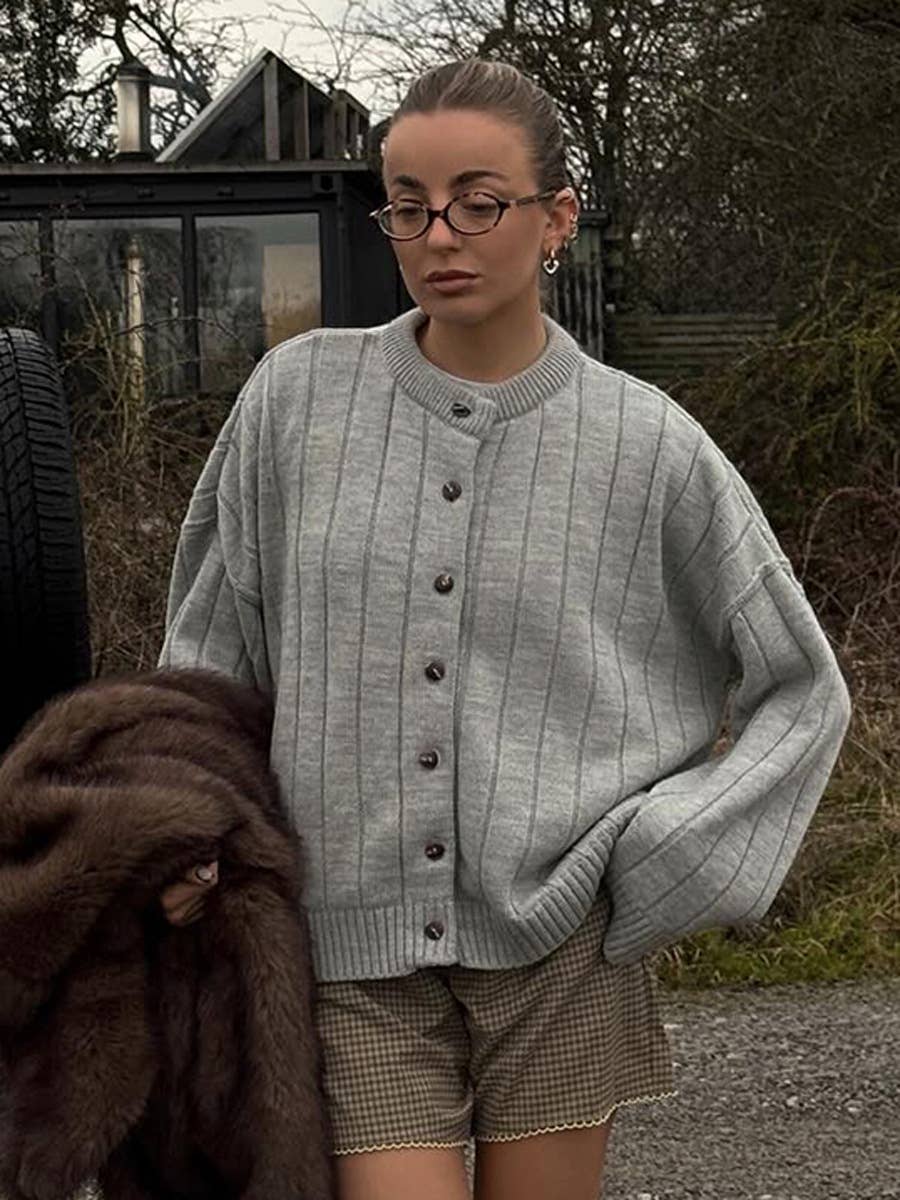 Hope & Sunshine – Engroshandel Cardigan - Dame – Ribbet cardigan med rund hals0