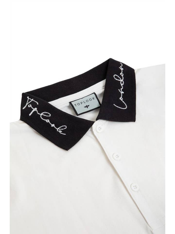White Black Mens Short Sleeve Polo Shirt Custom Fit Top - White/Black for wholesale on Faire