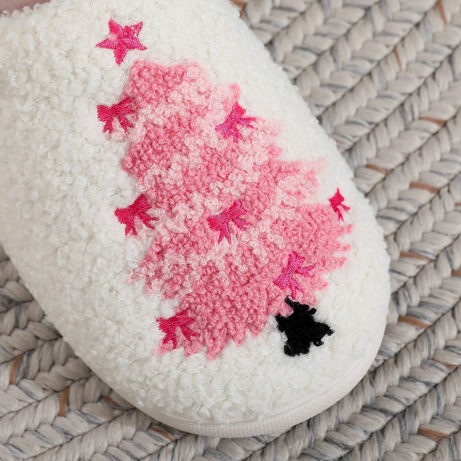White WARM PINK CHRISTMAS TREE COTTON SLIPPERS_CWSHS00253 for wholesale on Faire4