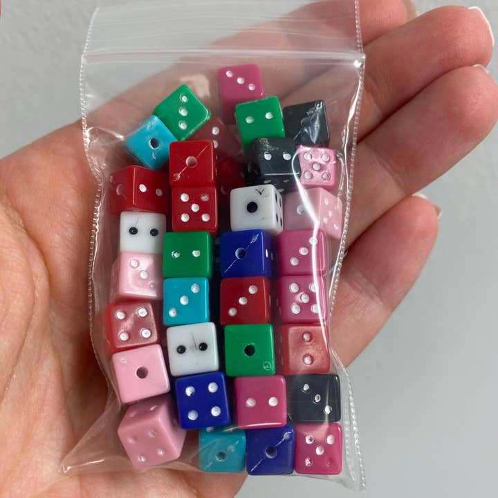 The Bead Bazaar - Wholesale Beads - 50 Assorted Dice Beads, Small Pack of Dice Accent Beads, Kids DIY Jewelry, Keychain Ring Beads, Bright Dice Bead Charms, Kandi Charms, Blue Dice2