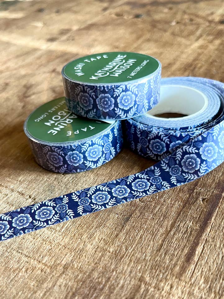 Ruban Washi Katharine Watson - Motif Floral Bleu pour la vente par Katharine Watson