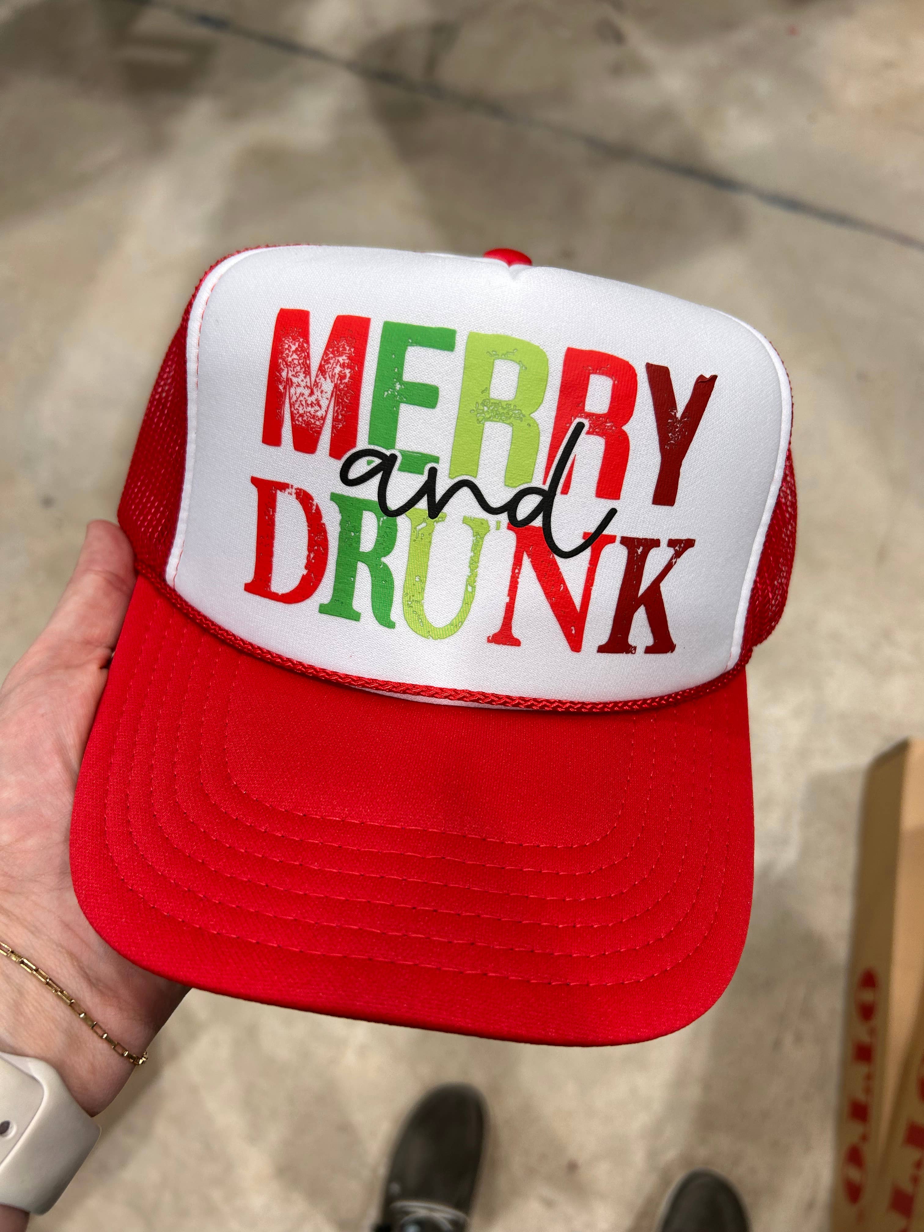Vibes Hat Company – wholesale Trucker hat – Women’s – Merry & Drunk Trucker | Christmas Caps| Holiday | Santa3