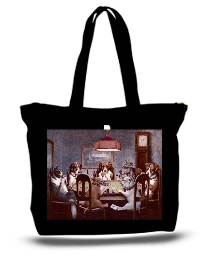 BMS BIZ - Wholesale Tote Bag - Unisex - 7 Dogs Playing Cards Large Tote Grocery & Stuff Bag0