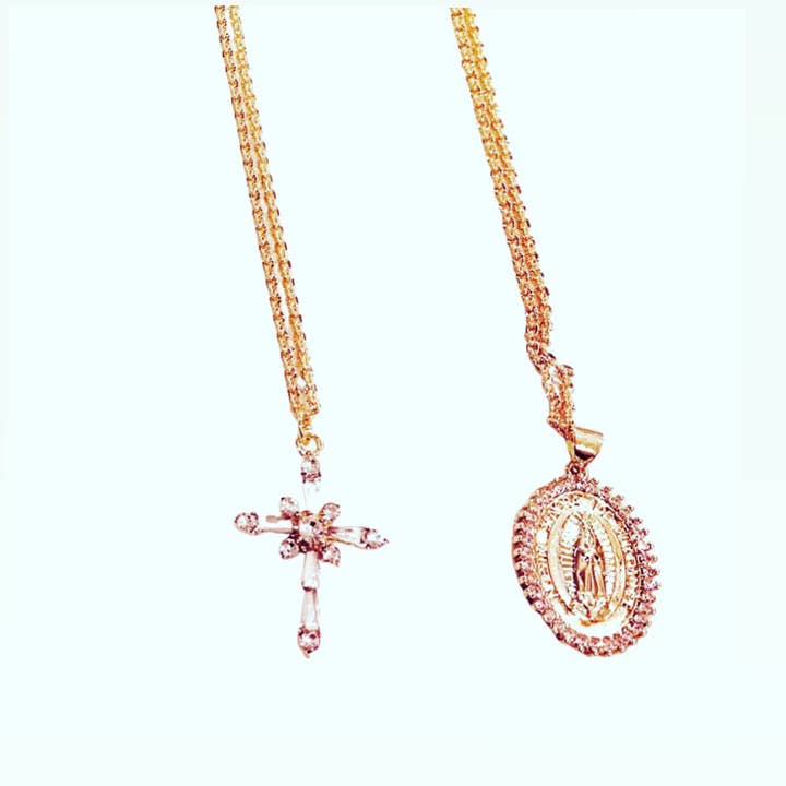 Cruz de ouro 18k ou colares Mãe Maria por atacado de JAG/ged Edge Jewelry