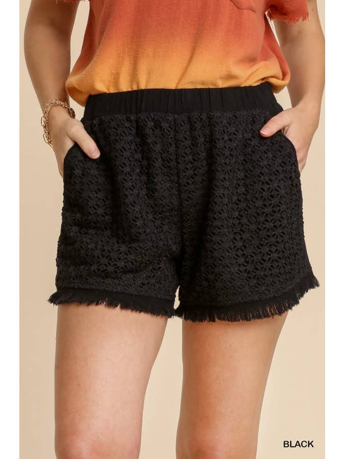 Vanilla Monkey - Wholesale Shorts - Women's - Linen Blend Crochet Elastic Waist Shorts