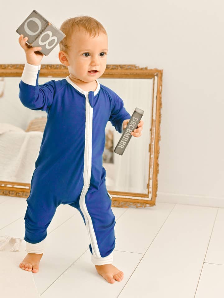 Romper Zippy de Bambu Azul Marinho por atacado de Lilulila