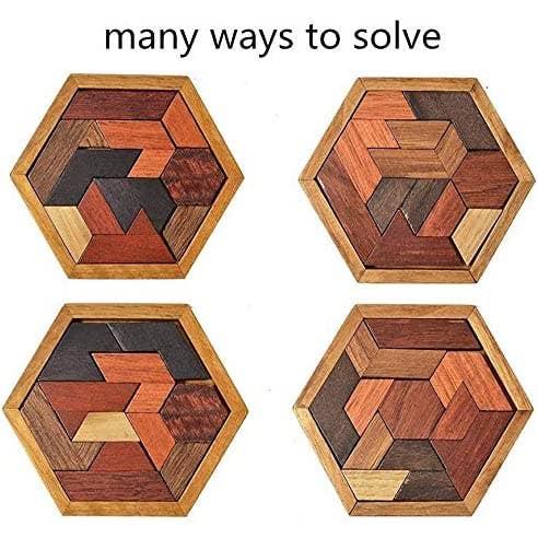 Texas Toy Distribution - Wholesale Puzzle - Kids - Hexagon Tangram Wooden Puzzle for Kids and Adults 11pcs