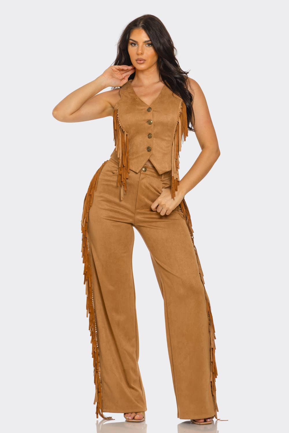 Julia by LoveJ – wholesale Top & pants set (NOT Loungewear) – Women's – Plus Size Button Down Side Tassel Top And Pants Set1