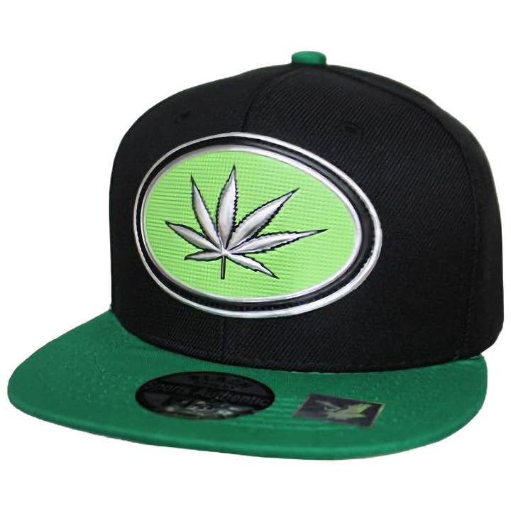 Cap Zone - Wholesale Flat Brim Cap - Unisex - Marijuana Chrome Logo Tweed Flat Brim Cap