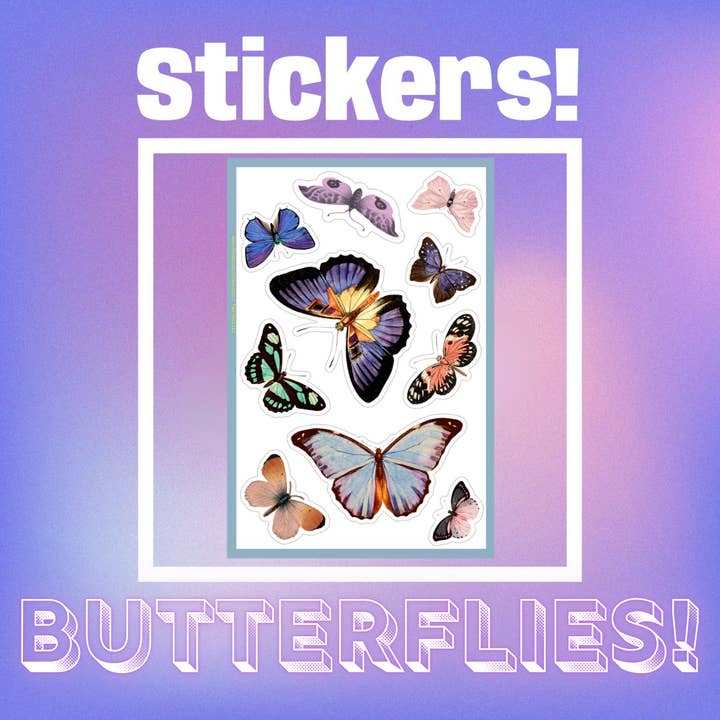 Assorted Butterfly Sheet of Stickers for wholesale by Two Owls