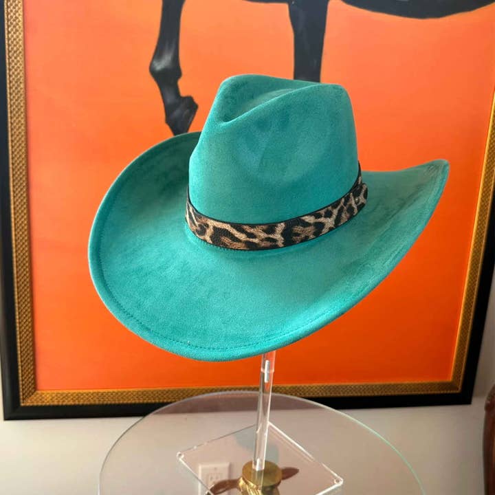 Bella Betty - Wholesale Cowboy Hat - Women's - Fashion Vegan Suede Cowboy hat W/ Leopard Belt 12