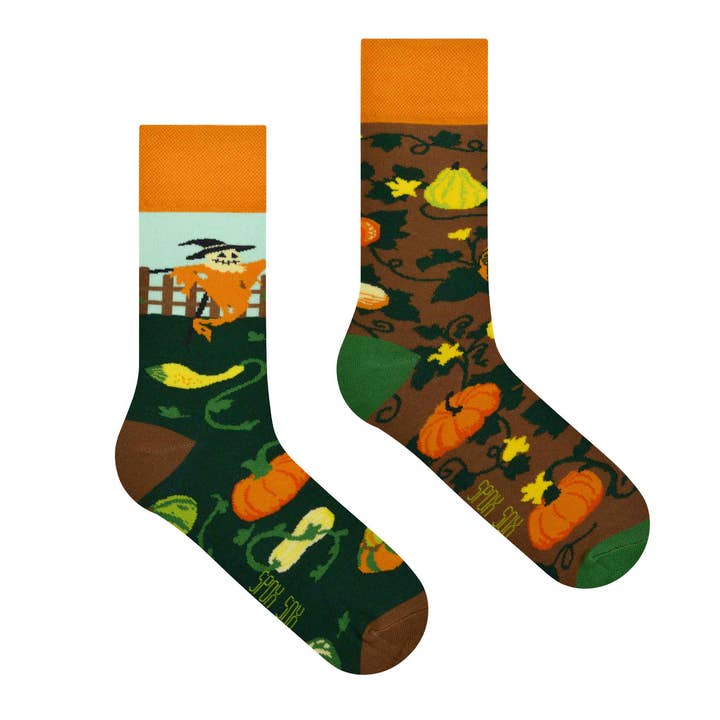 Chaussettes citrouilles | Chaussettes d'automne avec épouvantail - chaussettes décontractées pour la vente par Spox Sox