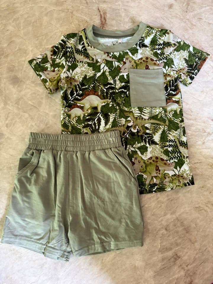 Dino Short Sleeve & Shorts Set for wholesale by Carol Bear Apparel