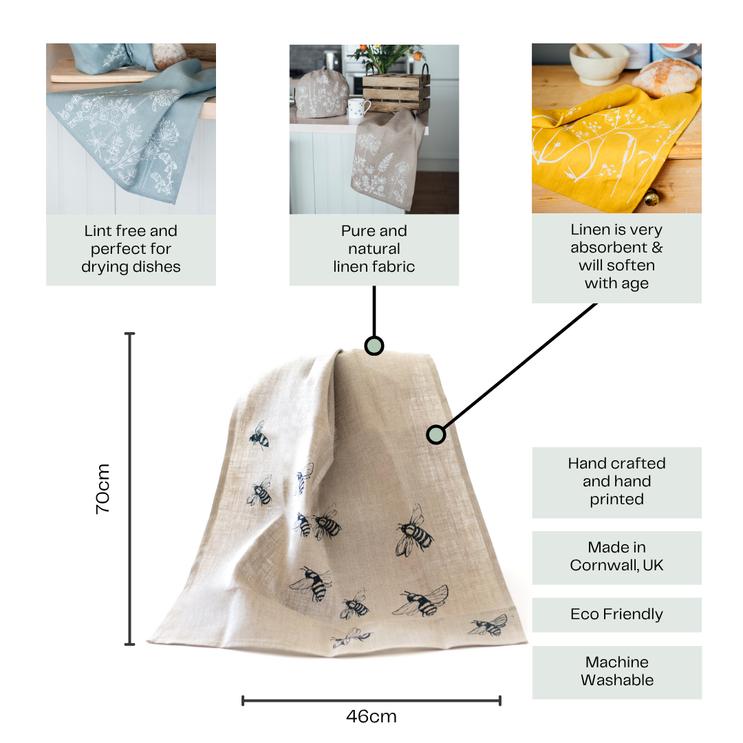 Helen Round - hand printed linen and bamboo wellness - Wholesale Tea Towel - Linen Tea Towel Hand Printed Fish Design - Kitchen Towel2