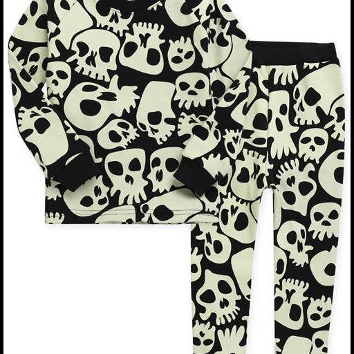 Black Skull Boom Halloween Cotton Long Sleeve PJs for wholesale on Faire