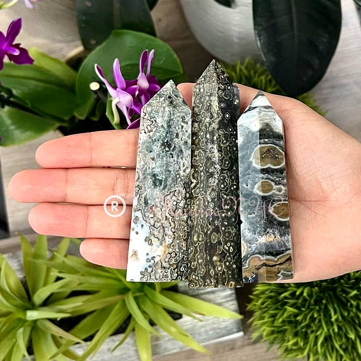 KayleeNYC - Vente Pierre et cristal de spiritualité - Obélisque en jaspe naturel de l'océan, 2 lb, Tower Point Crystal5