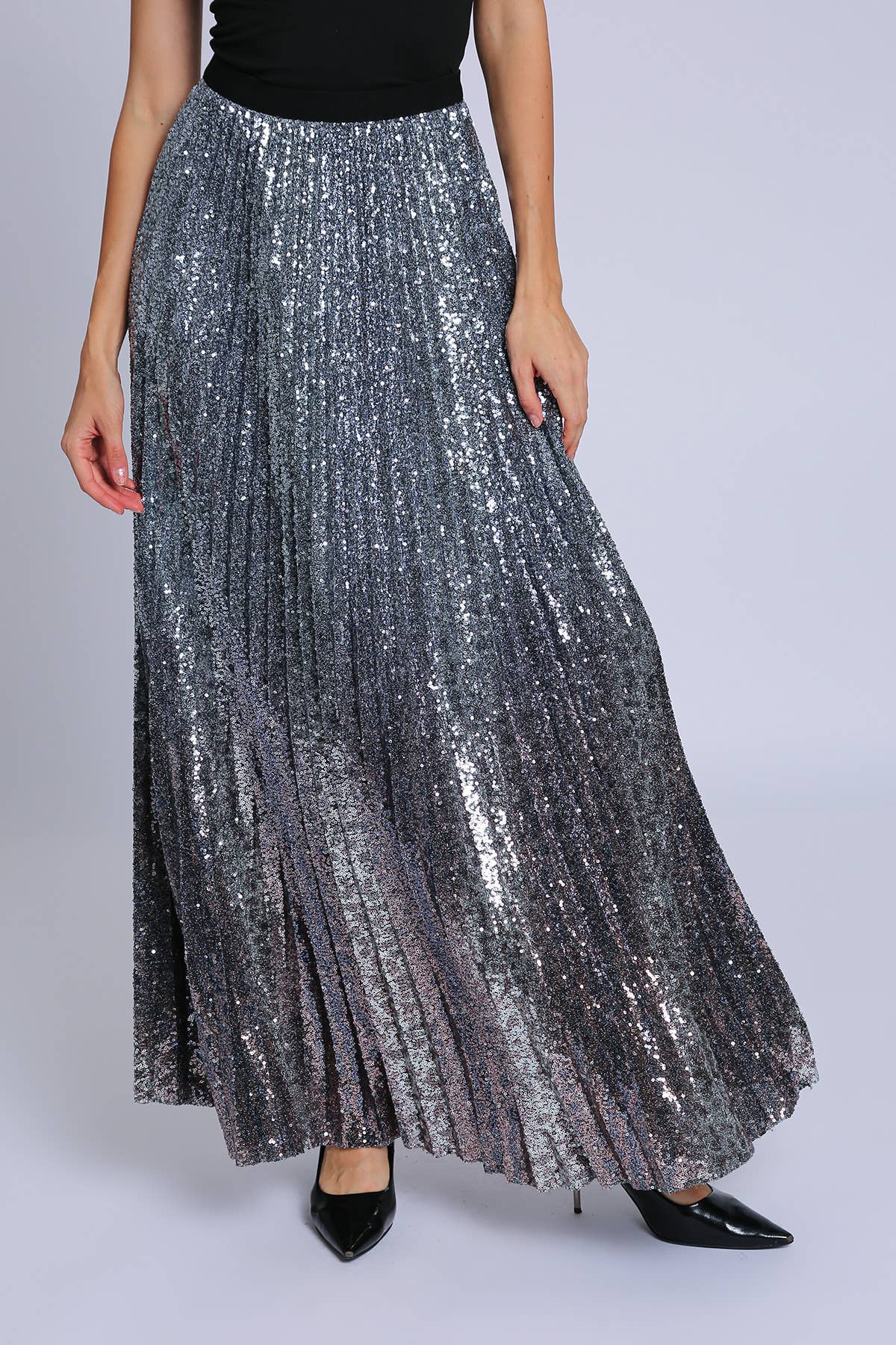 Silver Paljettkjol med hög midja och A-linjeform PC5308-L för wholesale på Faire2