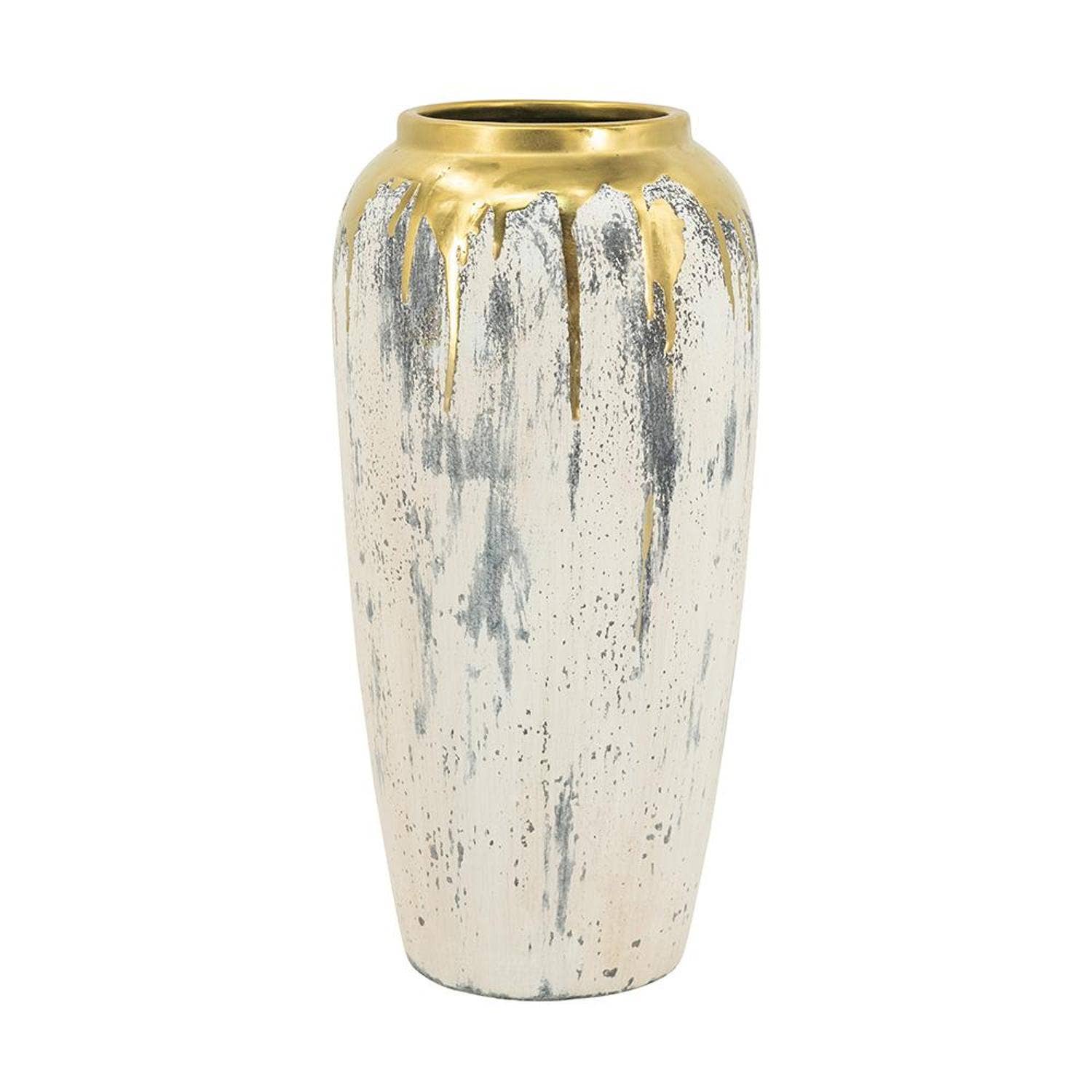 HomeRoots - Wholesale Vase - 14" Gray Ivory And Gold Modern Abstract Ceramic Table Vase4