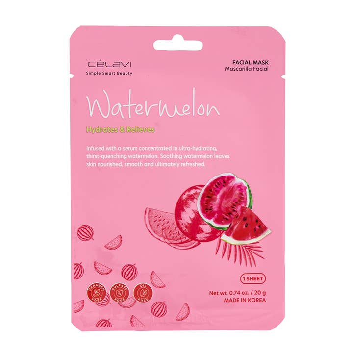Deluxe Import Trading - Wholesale Skincare face mask - Celavi Facial Mask - 1 Sheet Per Pack - 0.74oz - Watermelon