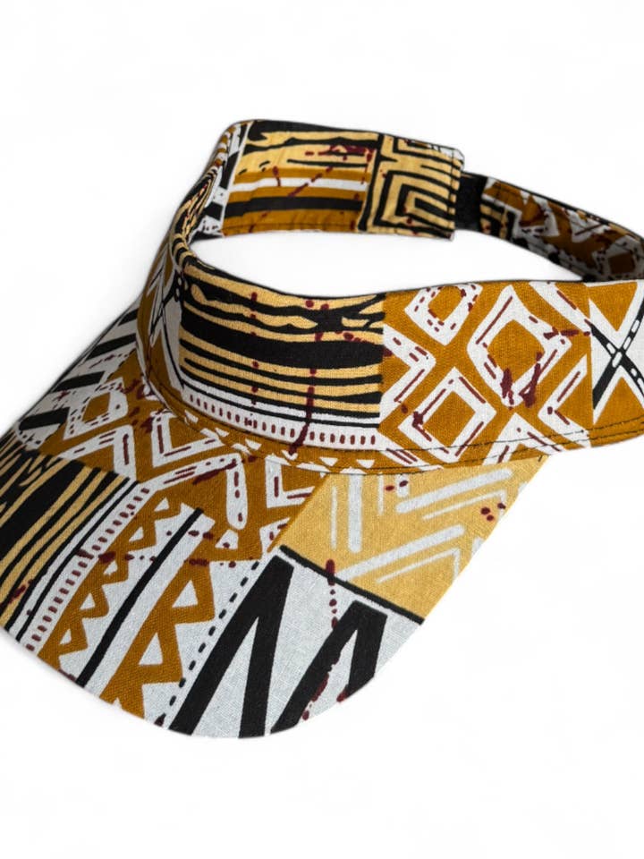 Visiera con stampa africana - Mosaico Bogolan Sabbia per la vendita all'ingrosso da parte di AfricanFabs