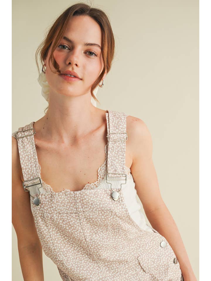 Beige CR13614 - BLOMSTERPRINT OVERALL ROMPER for engroshandel på Faire5