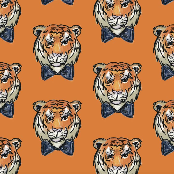 Hey Y'all Party – wholesale Flat wrap – Tiger Wearing a Bow Tie Reversible Gift Wrap Sheets
