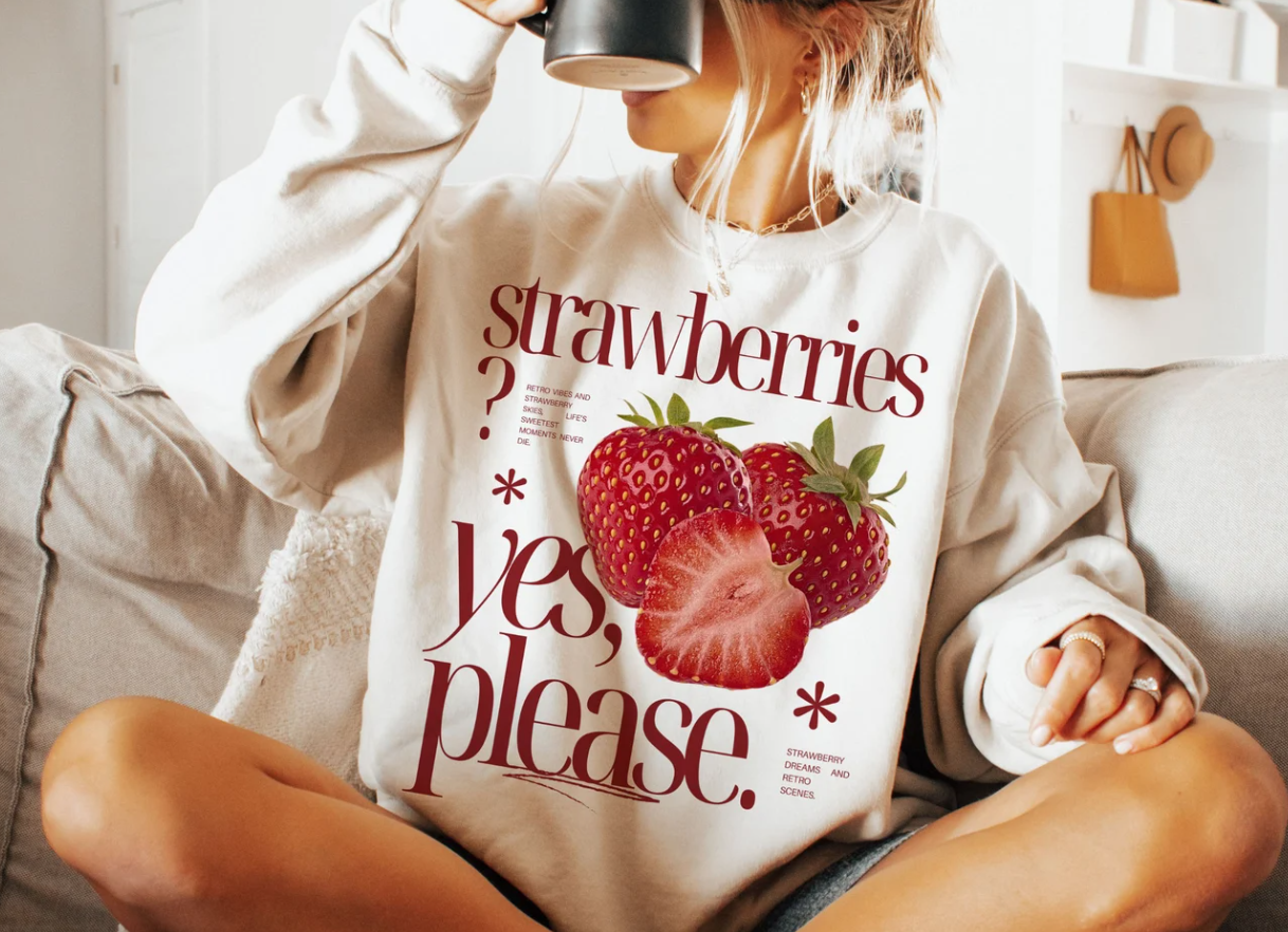 Peach Closet - Wholesale Graphic Sweatshirt - Women's - Strawberries, Yes Please T-Shirt or Crew Sweatshirt0