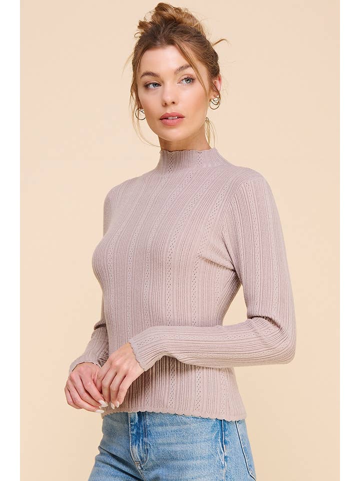 Allie Rose - Venta al por mayor Jersey de punto - Mujer - Suéter de cuello simulado de punto ligero acanalado.4