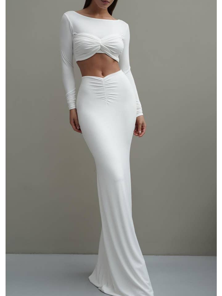 Hvid Elegant ShirRed Maxi Nederdel & Crop Top Sæt - Hvid for engroshandel på Faire