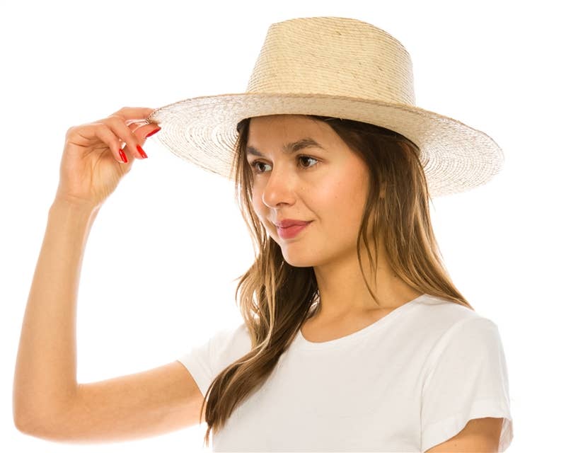 DNMC - Wholesale Straw Hat - Women's - Mexican Palm Leaf Straw Rancher Hat - Flat Brim1