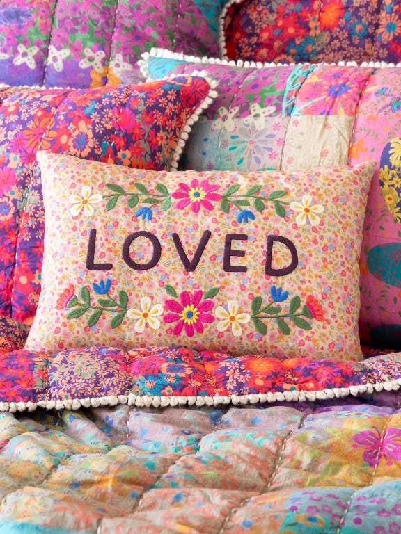 Embroidered Giving Pillow Loved for wholesale by Care & Share Giftware