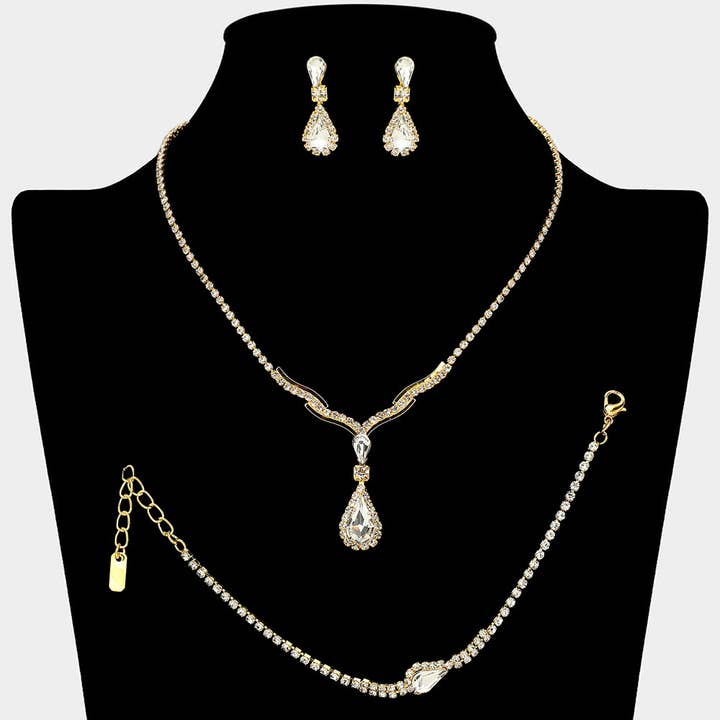 Ensemble de bijoux avec pendentif en pierre en forme de goutte et accent pavé de strass pour la vente par Sensibling Corp.
