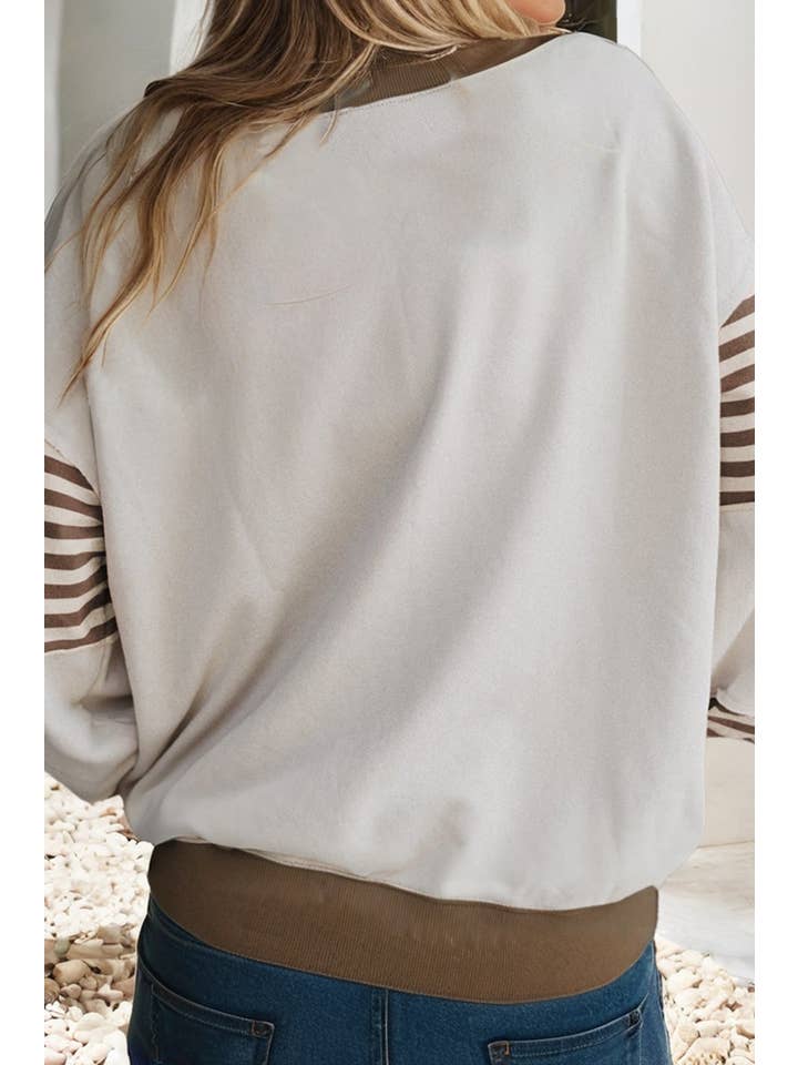 Little Daisy Closet - Wholesale Blouse - Women's - LDC Striped Colorblock Patchwork Drop Shoulder Sweatshirt3