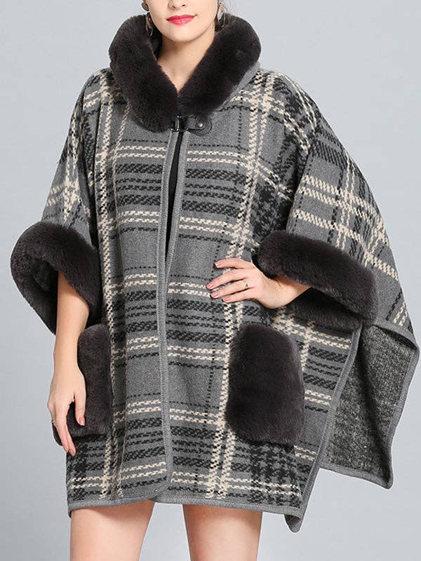 StyleGalX - Wholesale Cape - Women's - Feeling Fluffery Plaid Print Plus Size Cape Cardigan0