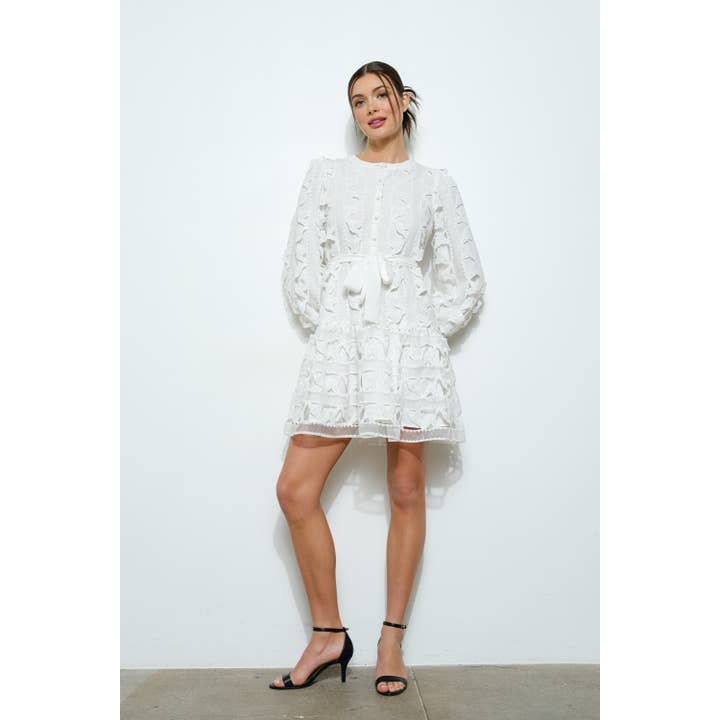 INA - Wholesale Dress - Women's - Embroidered Lace Puff Sleeve Mini Dress