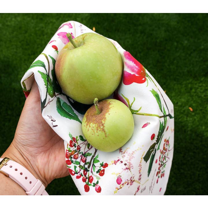 Jean Choe Art & Design - Wholesale Tea Towel - Botanical Rainbow (Red) Kitchen Tea Towel. Floral Tea Towel.6