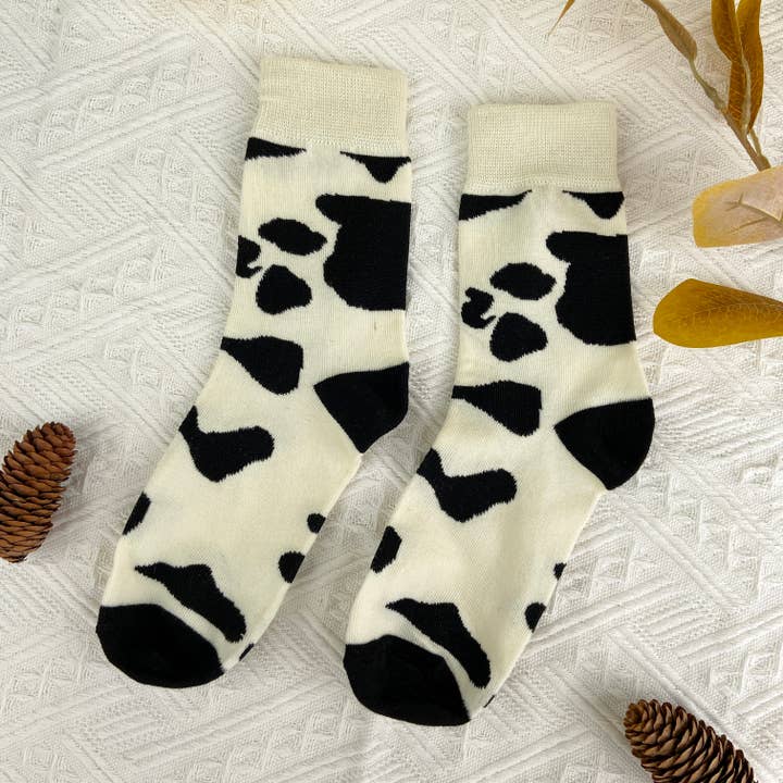 mildstyles - Wholesale Socks - Women's - Black and white cartoon mid-calf cute trendy socks