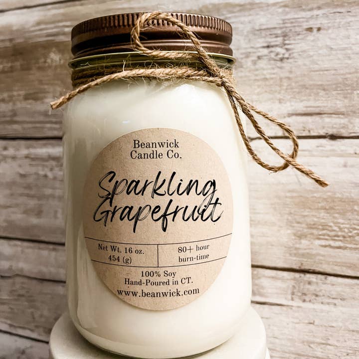 SPRANKELENDE GRAPEFRUIT Sojakaars in Mason Jar Uniek cadeau voor wholesale door Beanwick Candle Co.